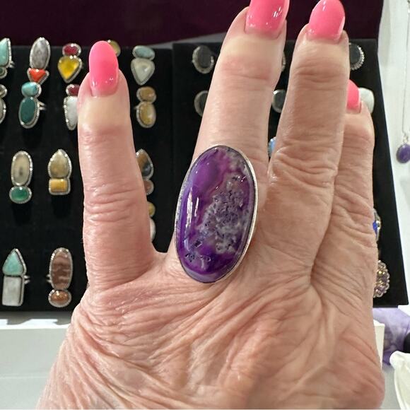 💕 Natural purple stick agate Gemstone ring Silver overlay 
 handmade size 8.5 - Picture 4 of 6